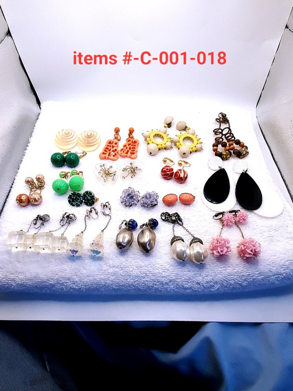 18 Vintage Pair of clip on Earrings, items #C-001-018, wt. 230 grams